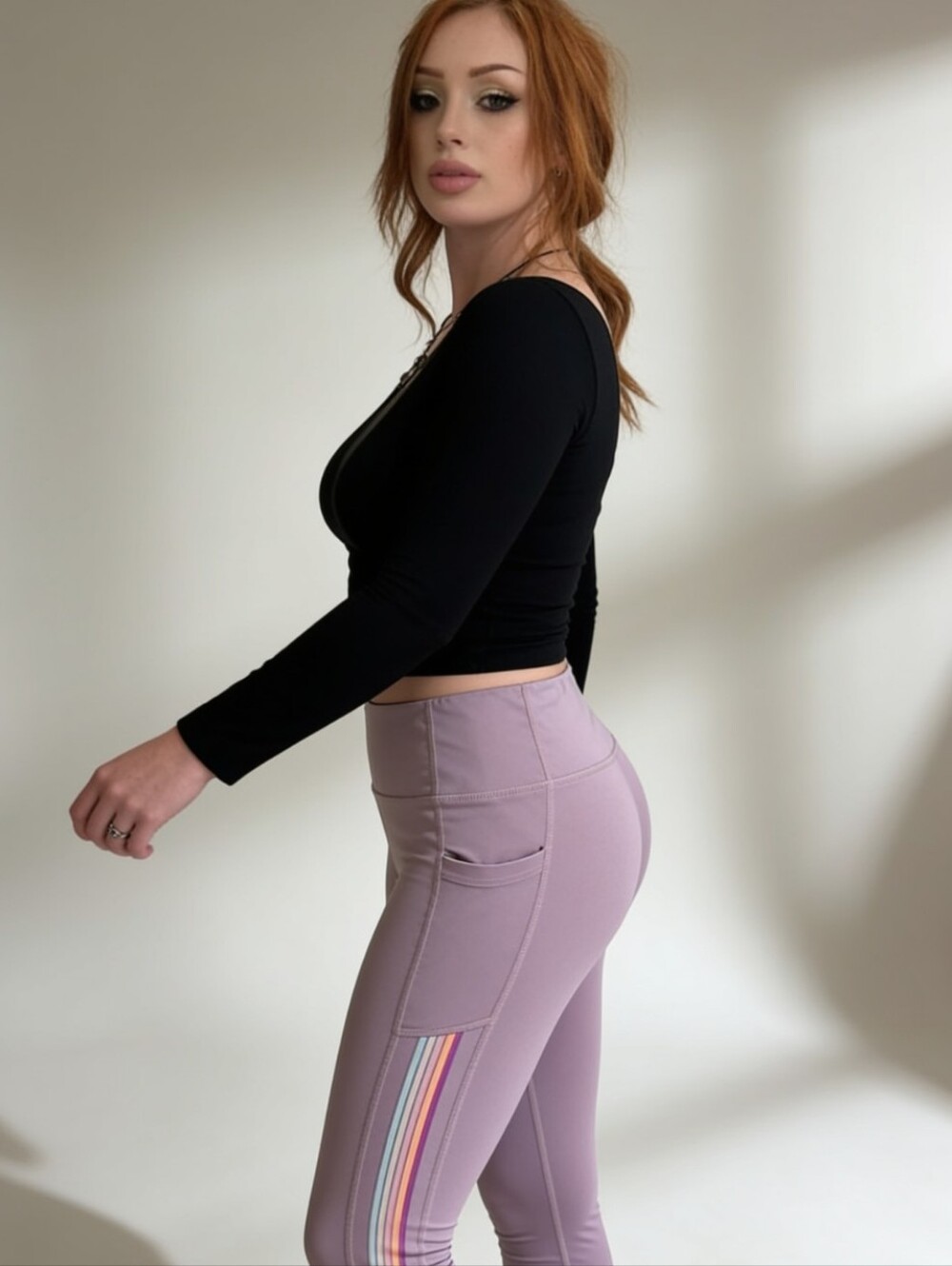 bebe Light Lavender High-Waist Active Leggings with Side Pockets